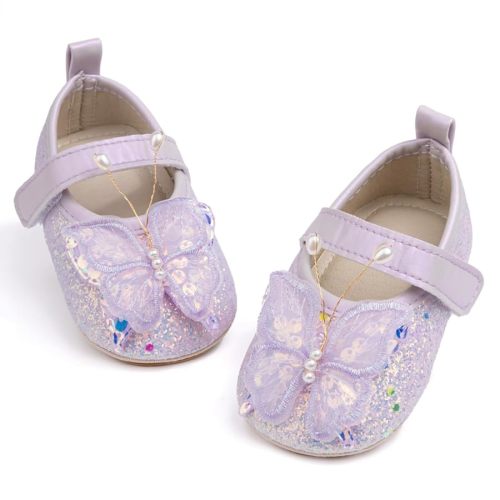 HsdsBebe Baby Girls Mary Jane Flats Non Slip Soft Sole Bowknot Princess Wedding Dress Shoes Toddler First Walkers Infant Newborn Baptism Crib Shoes