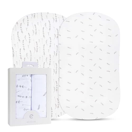 Ely’s & Co. Bassinet Sheets, Baby Boy/Girl Fitted Bassinet Mattress Sheet Set - 2 Pack, 100% Jersey Knit Cotton, fits Oval, Hourglass and Rectangle Mattress, Forest Grey Floral, 32”x16”x3”