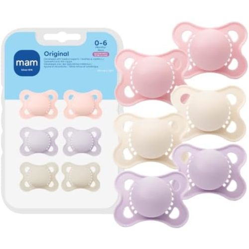 MAM Original Baby Pacifier 0-6 Mths, Skin Soft Silicone Nipple, 6 Pack