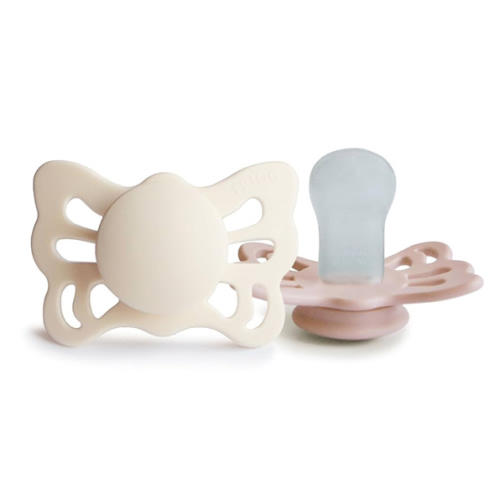 FRIGG Butterfly Anatomical SilkySoft Silicone Baby Pacifier | Made in Denmark | BPA-Free (Cream/Blush, 0-6 Months)