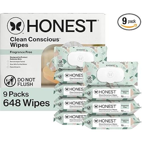 The Honest Company Unscented Wipes Over 99% Water Compostable Plant-Based Baby Hypoallergenic for Sensitive Skin EWG Verified Geo Mood 648 Count