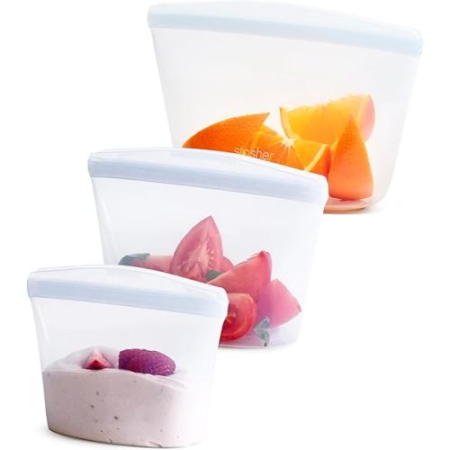 Stasher Premium Silicone Reusable Food Storage Bags, 3-Pack, Clear, Multi-Use Food Storage Bags, Lunch Bag, Travel Containers, BPA Free, Leak-free, Dishwasher-Safe, Eco-friendly