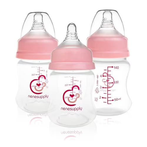 Nenesupply Natural Baby Bottles Newborn Flow Feeding Bottles Breastfeeding Bottle for Breastfed Babies Wide Neck 4.7oz Anti Colic Level 1 Nipple for 0+ Month Infant Replace Spectra Bottles for Pumpin