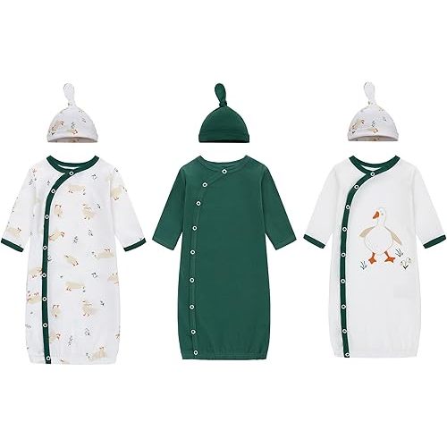 LAT LEE AND TOWN Newborn Baby Cotton Sleeper Gown Set Long Sleeve Nightgown with Hat Sleep Sack Unisex (cole duck, M)