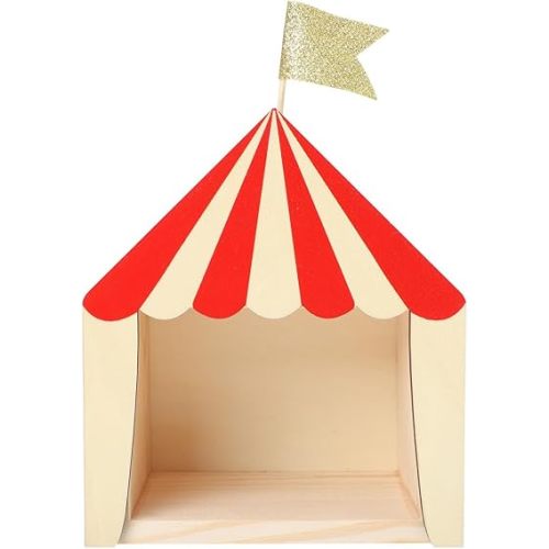 Circus Cabin House Shelf Wooden Decorative Storage Box for Kids Room Desktop Organizer Nursery Party Decor 6.81X5.90X3.66In