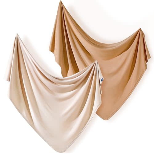 GRSSDER Newborn Swaddle Blanket, Ultra Soft Stretchy Jersey Knit Receiving Blankets 2 Pack, Comfortable and Lightweight, Easy to Swaddle Baby Snug and Cozy, Extra Large Size 33 x 44