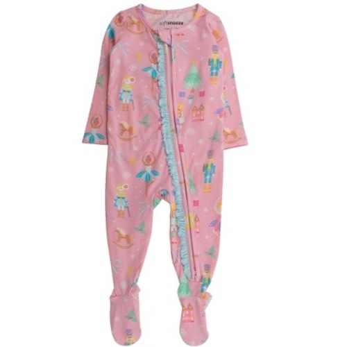 RuffleButts Modal Blend Baby Girls Ruffle One Piece Footie Pajamas - Sugarplum Dreams, 0-3m