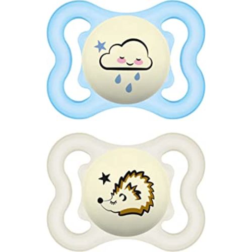 MAM Supreme Night Baby Pacifier, for Sensitive Skin, Patented Nipple, 2 Pack, 0-6 Months, Boy