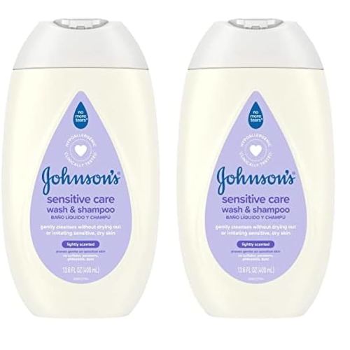 Johnson's Daily Moisturizing 2-in-1 Body Wash and Shampoo for Dry, Sensitive Skin, Lightly Scented, Tear-Free, Hypoallergenic, 13.6 fl. oz