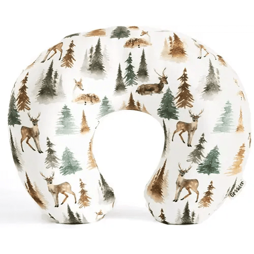 GRSSDER Nursing Pillow Cover Stretchy Minky Removable Nursing Covers for Breastfeeding Pillows, Ultra Soft Comfortable Slipcover for Boy and Girls, Stylish Watercolor Forest Deer and Leaves