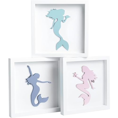 Tide and Tales 3D Elegant Mermaid Wall Decor, Set of 3, Girls Room Decor