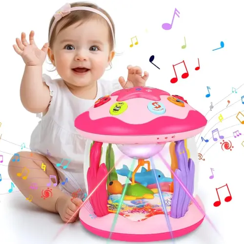 Baby Girl Toys 0-6 Months: Musical Light Up Tummy Time Ocean Rotating Toy
