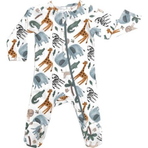Organic Cotton Zip Footie in Safari Animals, 3-6M