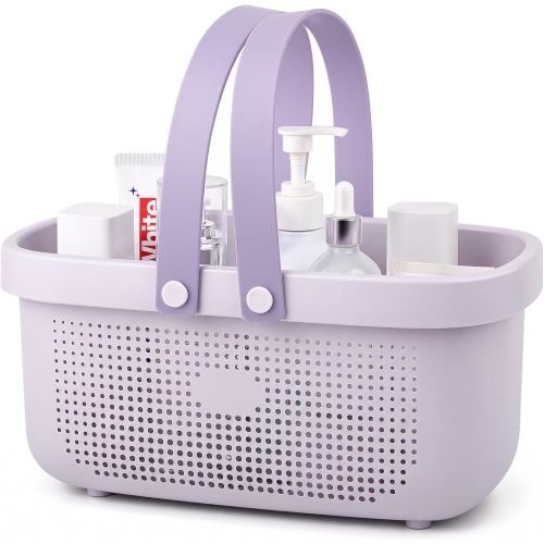 JiatuA Plastic Storage Basket with Handle Portable Shower Caddy Tote Organizer Basket Bin for Bathroom Kitchen Dorm Room Bedroom, Green