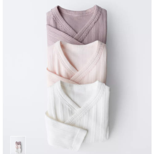 0-6 MONTHS/ THREE-PACK OF LONG SLEEVE BODYSUITS WITH KIMONO COLLAR - Pink | ZARA United States