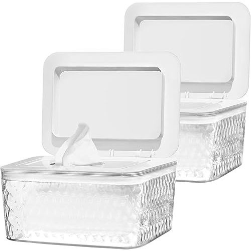 2 Pack Wipes Dispenser Seal-Designed Wipe Dispenser Holder Wipes Case Box for Bathroom Keep Wipes Fresh, Dust-Proof & Non-Slip