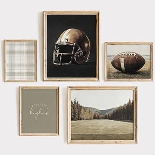 Football Nursery Wall Art Vintage Sports Canvas Wall Decor Boys Room Poster Rugby Football Sport Prints Sage Green Nursery Pictures Vintage Artwork for Boys Bedroom 8x10 Inch Unframed Set of 5