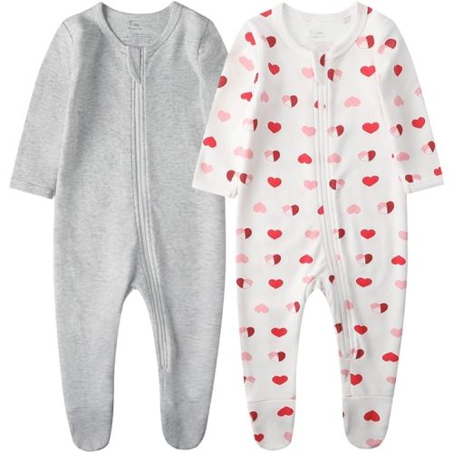 O2 BABY Baby Boys Girls Organic Cotton Zip-Front Sleeper Pajamas, Footed Sleep 'n Play