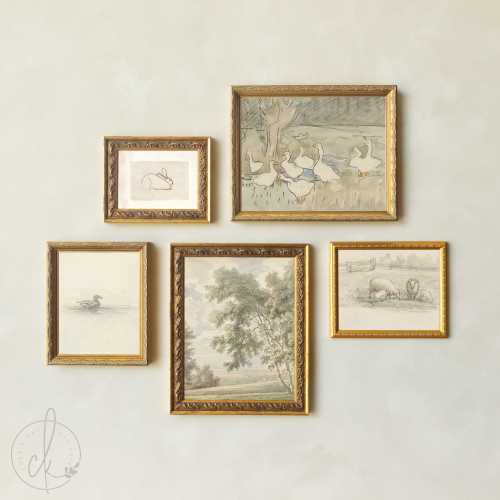 Animal Nursery Wall Art | Vintage Gallery Wall Set | Framed Animal Sketches | Neutral Nursery Decor | Gallery Wall Collection | G38