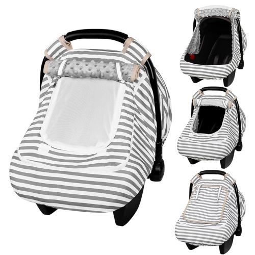 Car Seat Cover Baby,Winter Car Seat Covers for Boys Girls,Grey Infant Car Seat,Lined with Minky Dots Fabri, Double-Layer Windows,Breathable Mesh, Keeps Babies Warm and Cozy