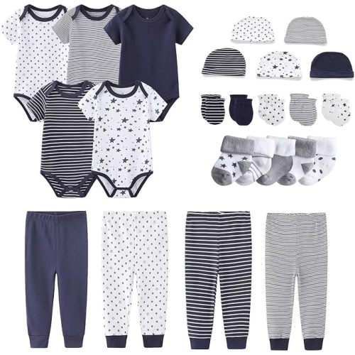Newborn Layette Gift Set Bodysuits Pants for Baby Girl and Boy 24 Piece 100% Cotton Essentials and Accessories