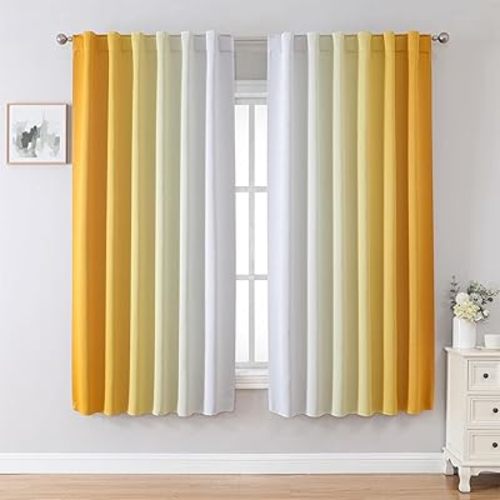 MIUCO Blackout Curtains & Drapes for Bedroom Living Room 63 Inch Length Yellow and White Room Darkening Ombre Curtains Rod Pocket & Back Tab Curtains Thermal Insulated Light Blocking 2 Panels Set