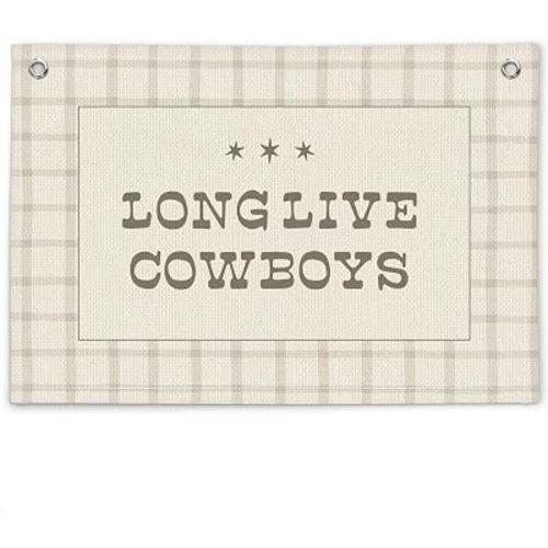 Western Nursery Decor Long Live Cowboys Wall Canvas Banner，Vintage Cowboy Nursery Hanging Wall Decor for Kids Little Boys Toddler Room Bedroom Playroom 30X20inch