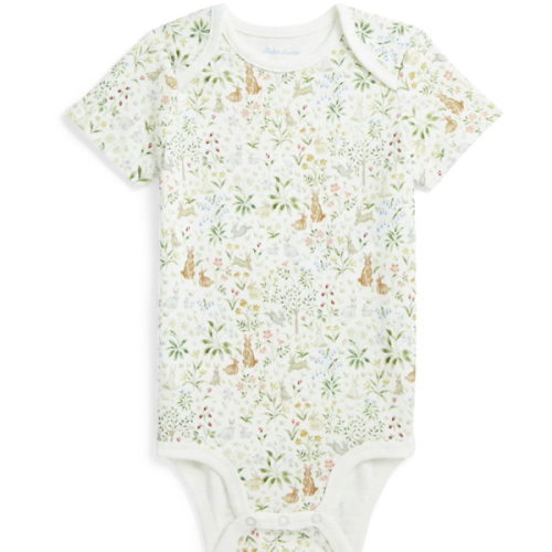 RL Baby x Riley Sheehey Cotton Bodysuit in Bunny Meadow | Over The Moon