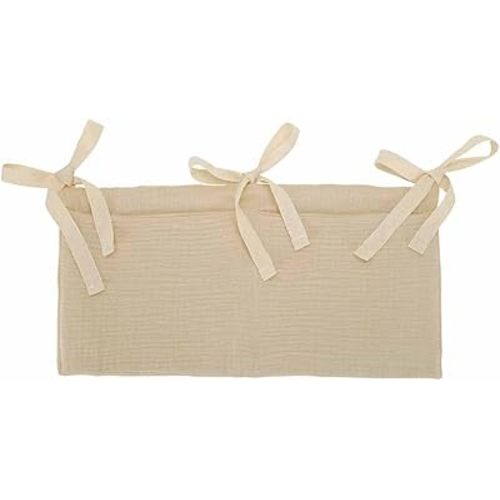 Cotton Baby Bedside Hanging Storage Bag,2 Pockets Organizer for Baby Cribs and Toys (Oatmeal)