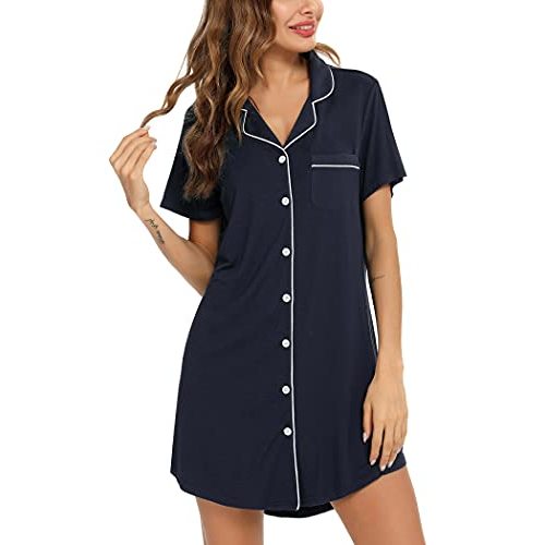Anjue Pajama Nightgowns for Women Button Down Pajamas Tops Short/Long Sleeve Sleepwear Sleep Shirts Nightdress S-XXL