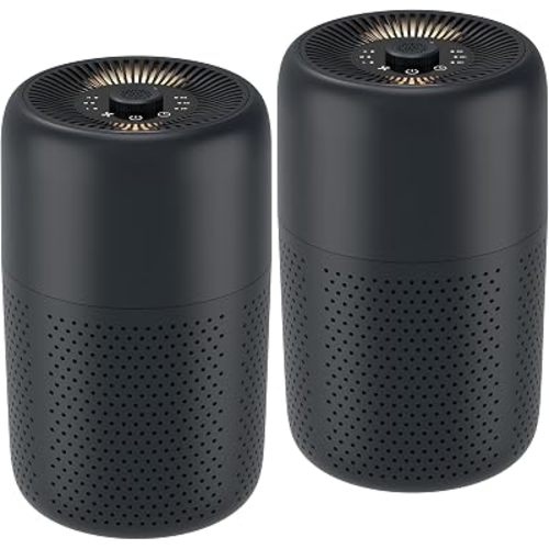 2 Pack YARIKI Air Purifiers for Bedroom with H13 True HEPA Filter,360° Air Intake,Essential Oil Diffuser,Night Light, 24dB Quiet Compact Air Purifier,P60