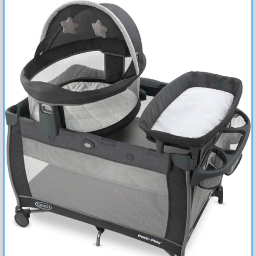 Graco Pack n Play Dome LX Playard with Baby Bassinet, Lightweight Portable Crib, Push-Button Fold Travel Crib, Redmond, Convertible
