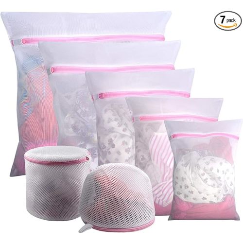 GOGOODA Mesh Laundry Bags for Delicates Durable Protective Wash Bags Travel Storage Bags for Intimates Lingerie, 7PCS (1XXL, 1XL,1L,1M,1S,2 bra bags)