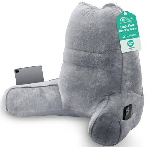 Sasttie Reading Pillow for Bed, Back Pillow for Sitting Up, Dark Grey | 21" Backrest Support Cushion for Couch, Sofa, and Floor, Dorm Essentials, OEKO-TEX, Adjustable Down Alternative Fill