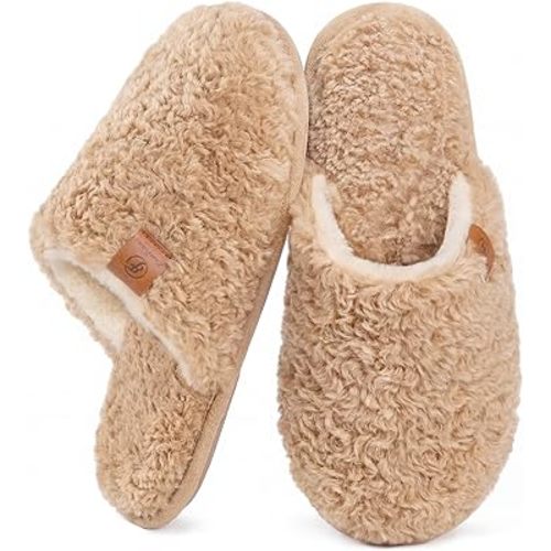 EverFoams Women's Fuzzy Slip-on Slippers Warm Cozy Soft Lightweight Memory Foam Indoor House Shoes