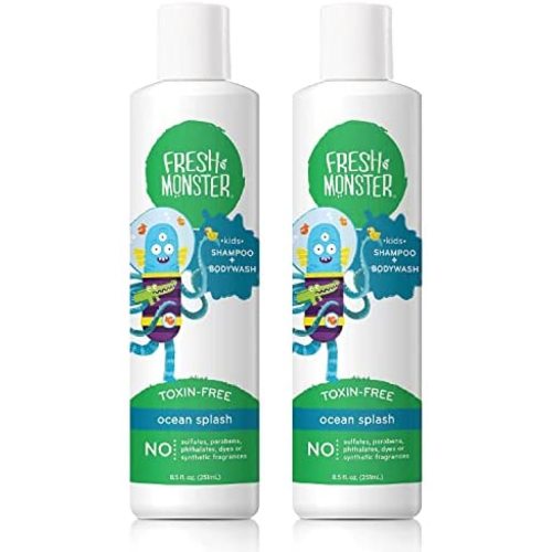 Fresh Monster 2-in-1 Kids Shampoo & Body Wash, Toxin-Free, Hypoallergenic, Natural Shampoo & Body Wash for Kids, Ocean Splash (2 Pack, 8.5oz/each)