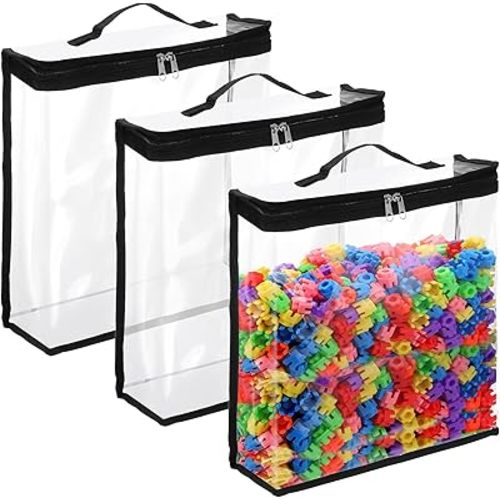 3 Pcs 6 Pcs Storage Bags with Zipper Clear PVC Organizing Bags with Zippered Waterproof for Storage Transparent Plastic Travelling Pouch for Building Blocks Books Puzzles