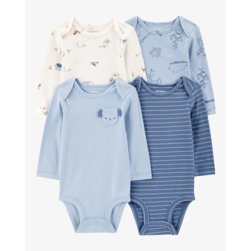 Baby 4-Pack Farm Dog Long-Sleeve Multipack Bodysuits - Blue/Ivory | Carter's
