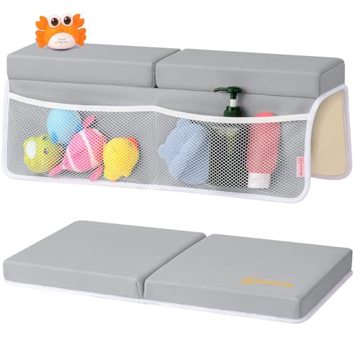 Bath Kneeler and Elbow Rest Pad Set - Comfortable 1.5” Thick Baby Bath Kneeler Pads with Toys Organizer, Non-Slip Knee Arm Support Bathtub Mat, Quick-Drying Kneeling Pad for Baby Bath Time
