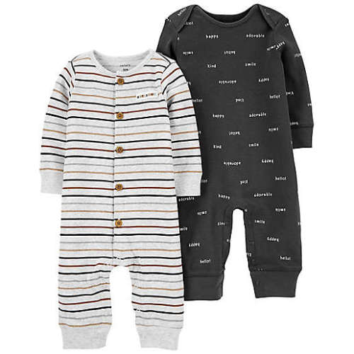 carter's® Size 3M 2-Pack Stripe/Smile Jumpsuits