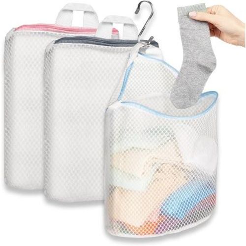 3 / 5 Pack Colorful Mesh Laundry Bags for Socks, 12 X 10 Inch with S Hooks for Washing Machine 3pcs one size