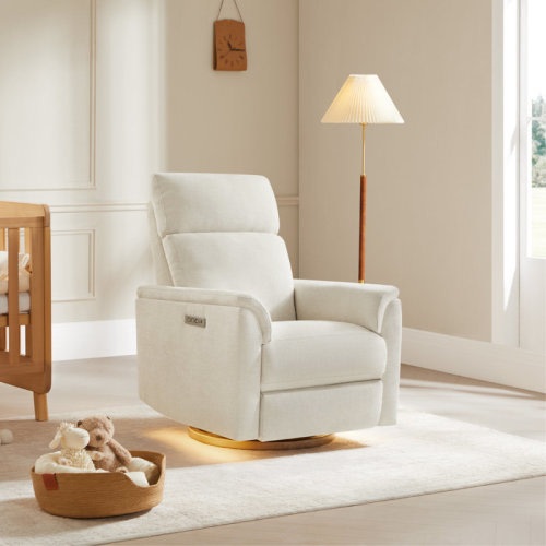 Linen Dual Motor Swivel Glider Power Recliner With Power Headrest and Nightlight | Wayfair