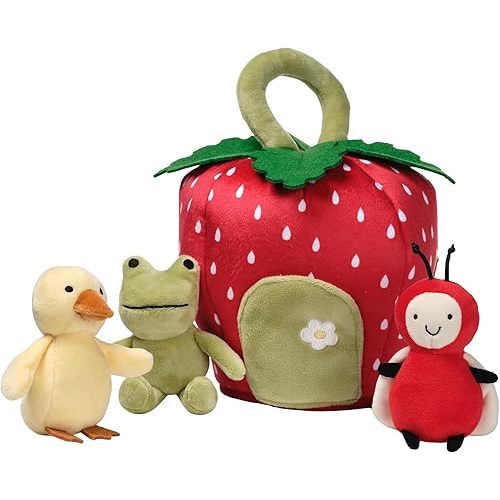 Lambs & Ivy Strawberry Soft Plush Interactive Play Set with Stuffed Animal Toys