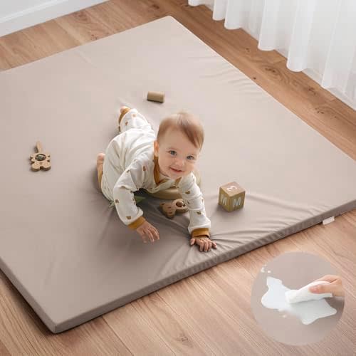 Blissful Diary Vegan Leather Baby Play Mat, 50''x50'', Taupe