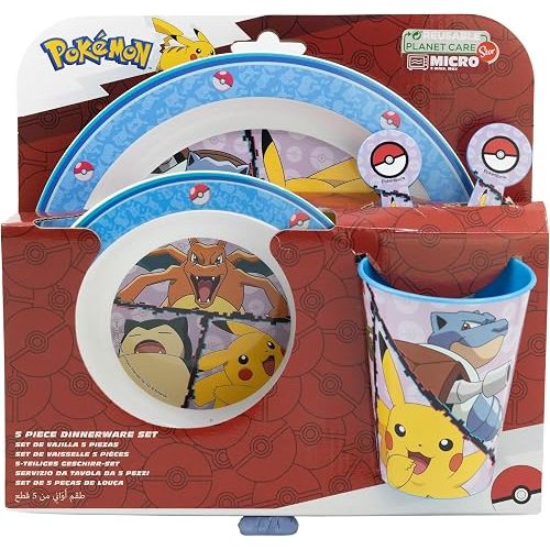 5 Pack Pokemon Distorsion Dinnerware Set With Plate Glass Bowl And Cutlery.
