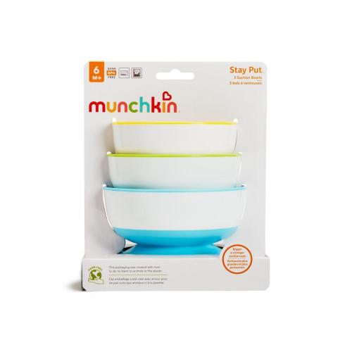 Munchkin® Stay Put' Suction Bowls with 3 Snap-on Lids, (Blue, Green, Mint)