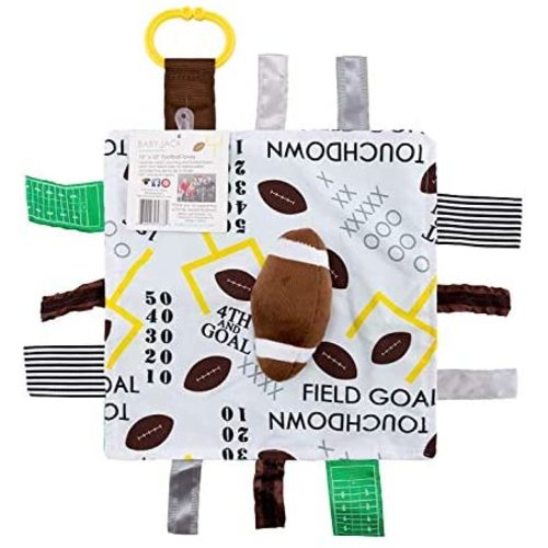 Baby Sensory, Educational & Teething Closed Ribbon Tag Lovey Blanket with Security Plush: 10"X10" (Football)
