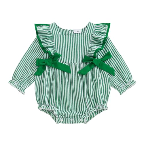 Sasaerucure Newborn Baby Girl Fall Outfit Striped Ruffle Long Sleeve Romper Bodysuit Smocked Bubble Clothes