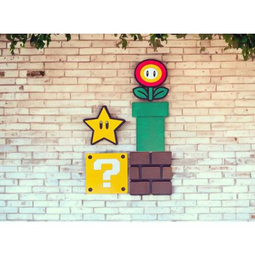 Mario-Inspired Wooden Wall Decor | Gamer Room & Kids Bedroom Video Game Wall Art | Handmade Wood Display
