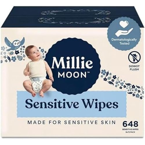 Millie Moon Sensitive Wipes, (72 x 9) = 648 Wipes.